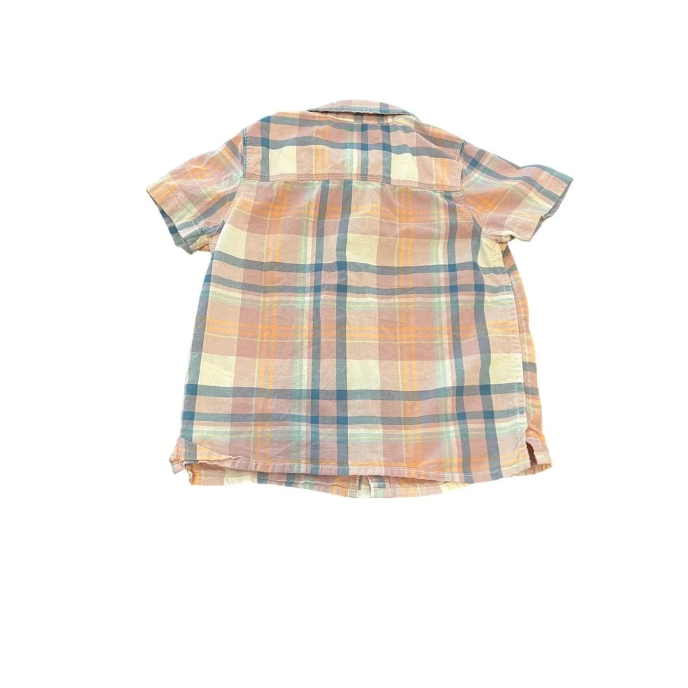 OshKosh Bgosh Toddler Boys Pink Blue Plaid Short Sleeve Button Down Shirt 5T